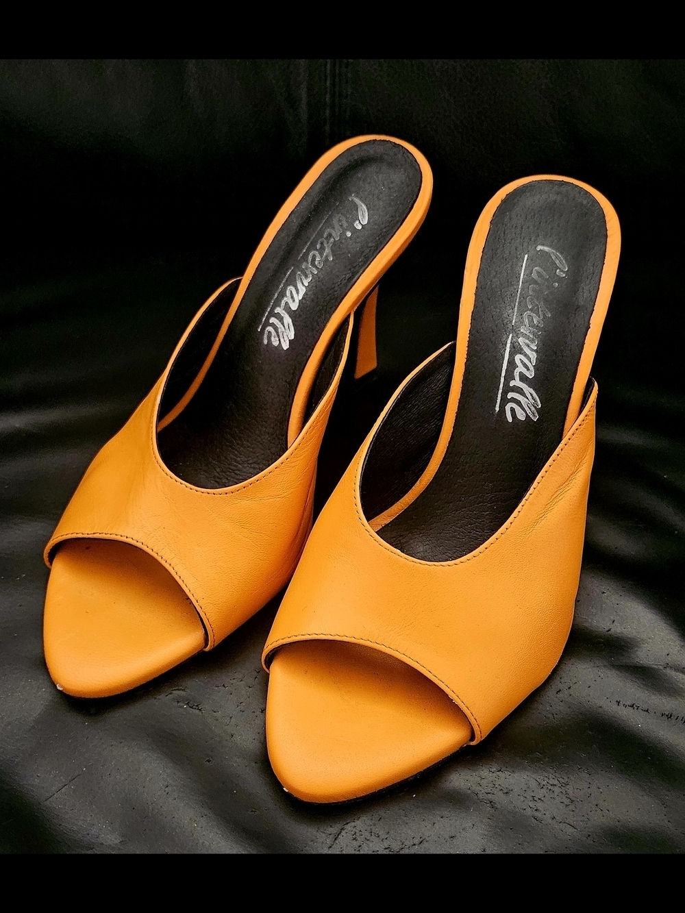 l'intervalle Orange Leather Open-Toe Slip On Mule Size 36 Eu 6/6.5 US Heels